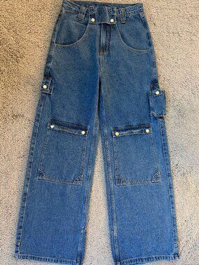 Liquid Lagoon Dave’s Denim V2 Wide Leg Skater Cargo Jeans Blue Baggy 30/32 - EUC